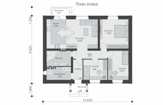 Проект индивидуального одноэтажного жилого дома